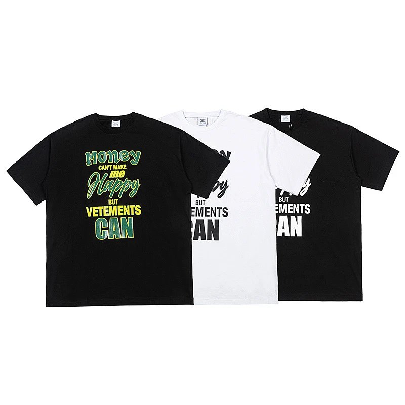 Vetements Money Can't Make Me Happy Graphic Oversized Tee Black and White
