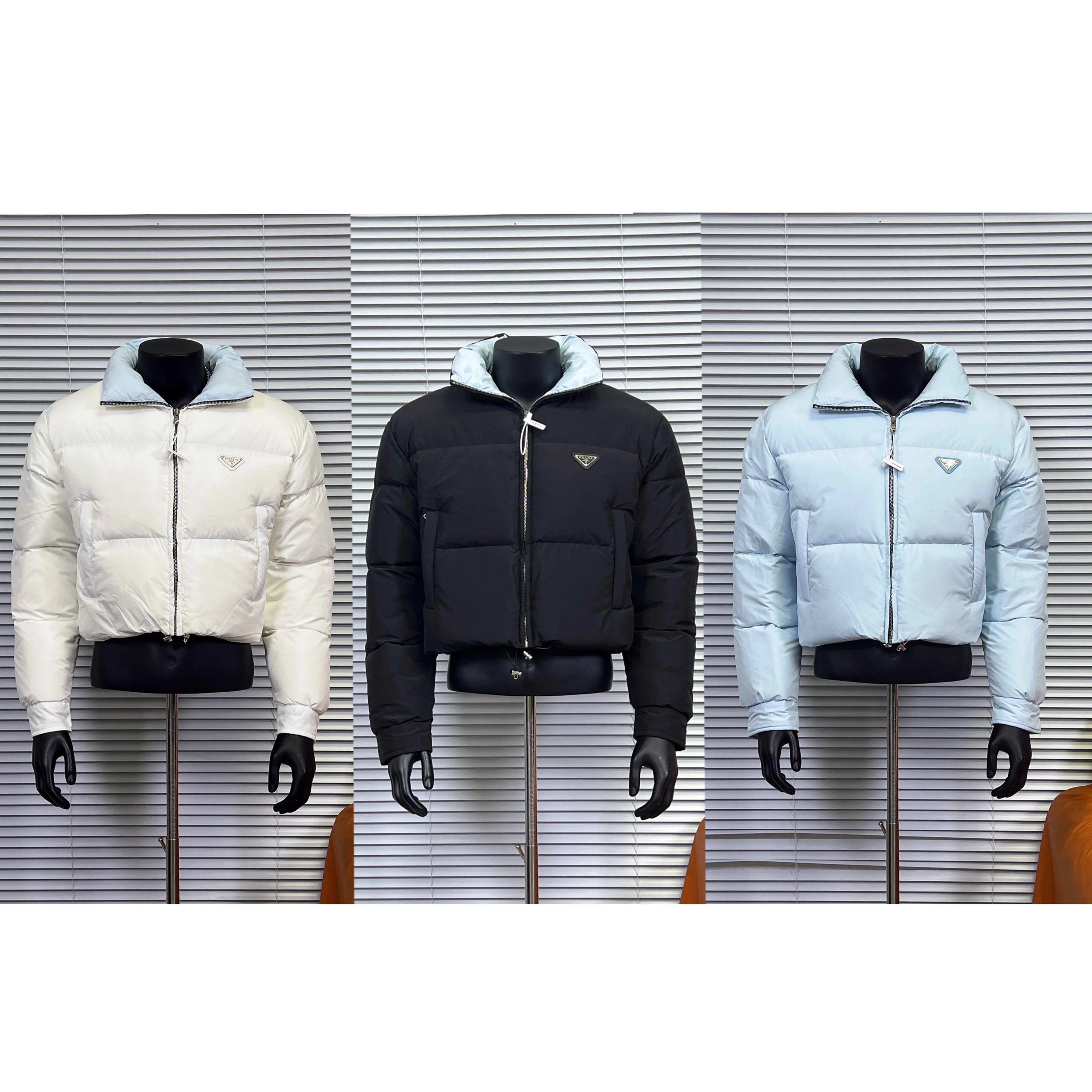 Prada Re-Nylon Puffer Jacket Cropped Down Jacket Multicolor