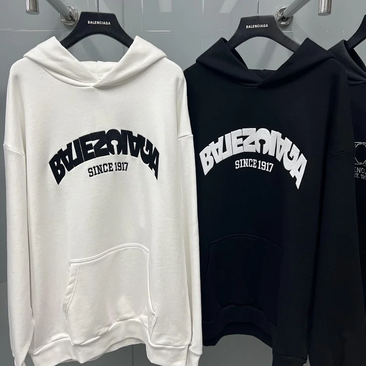 Balenciaga Since 1917 Oversized Graphic Hoodie Black and White
