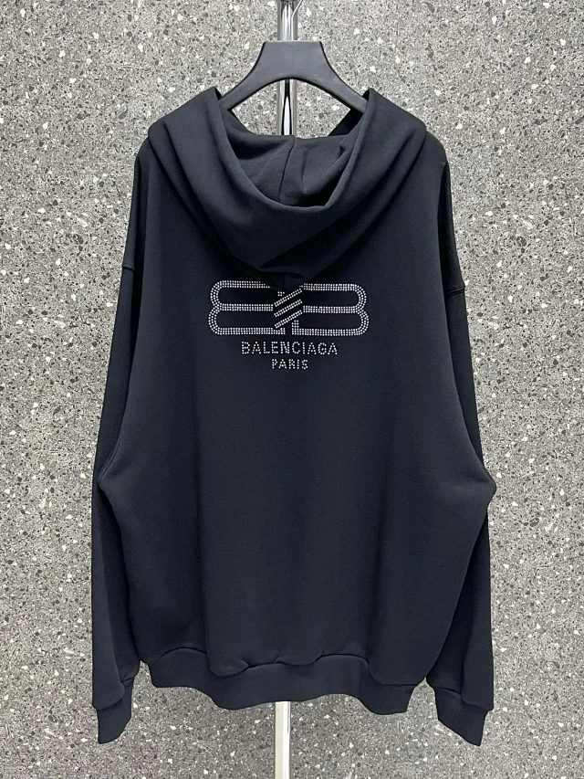 Balenciaga BB Rhinestone Oversized Hoodie Black