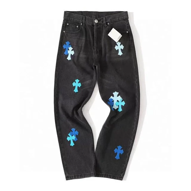 Chrome Hearts Cross Patch Denim Jeans Streetwear Pants Black