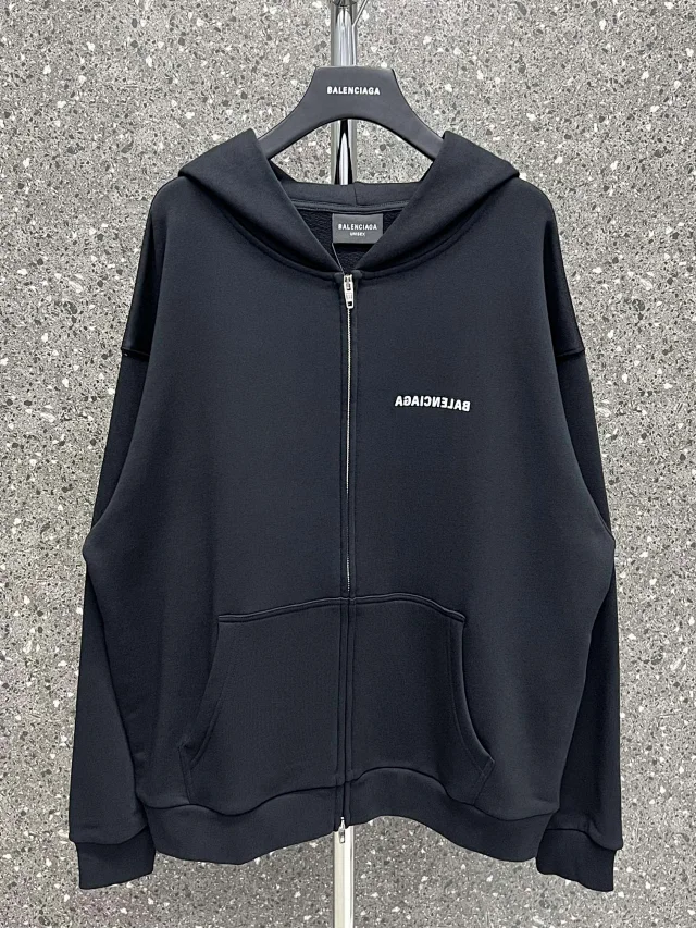 Balenciaga Mirror Print Oversized Zip-Up Hoodie Black