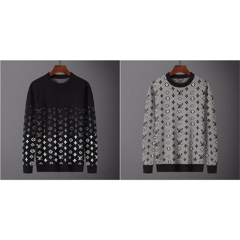 Louis Vuitton LV Monogram Knit Crewneck Sweater Black and Gray