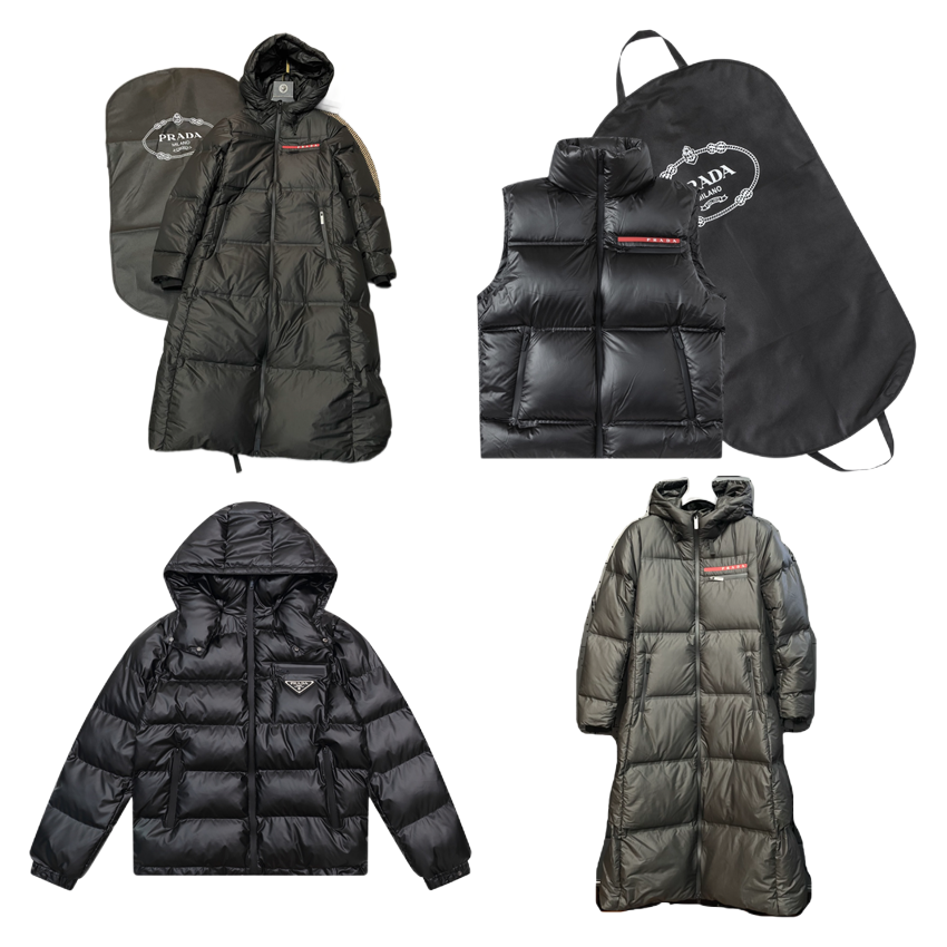 Prada Puffer Collection Shiny Nylon Down Jackets and Vests Black