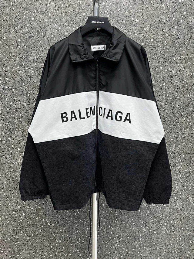 Balenciaga Colorblock Oversized Windbreaker Jacket Black and White