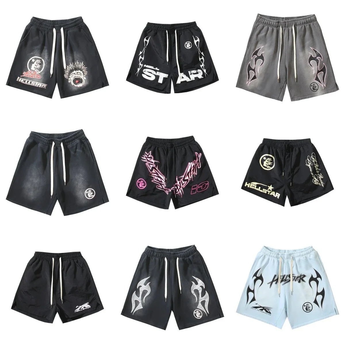 Hellstar Graphic Print Streetwear Shorts Multicolor