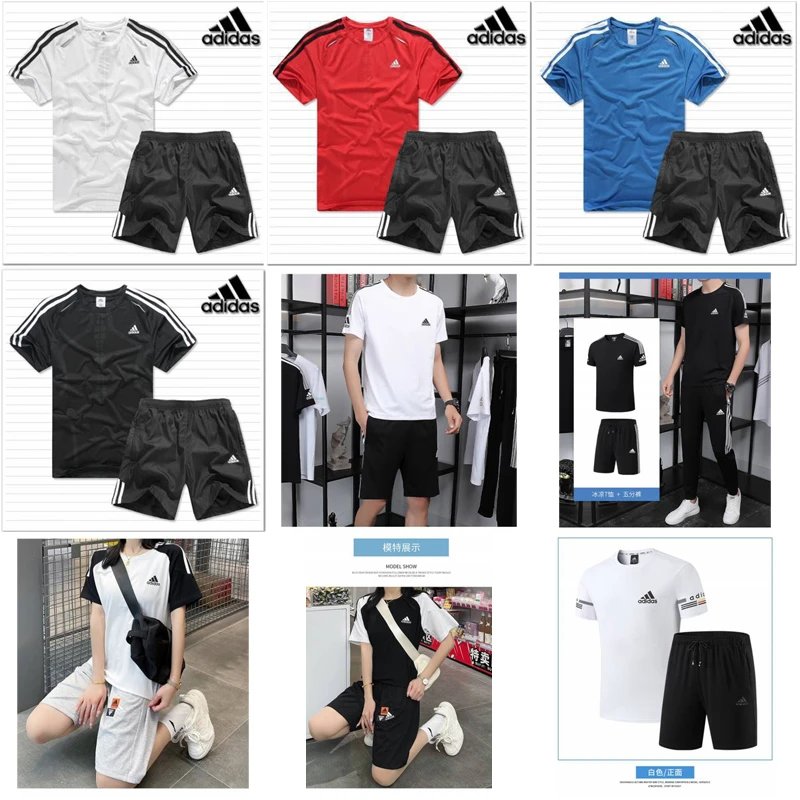 Adidas Three Stripes athletic summer Shorts Set Multicolor