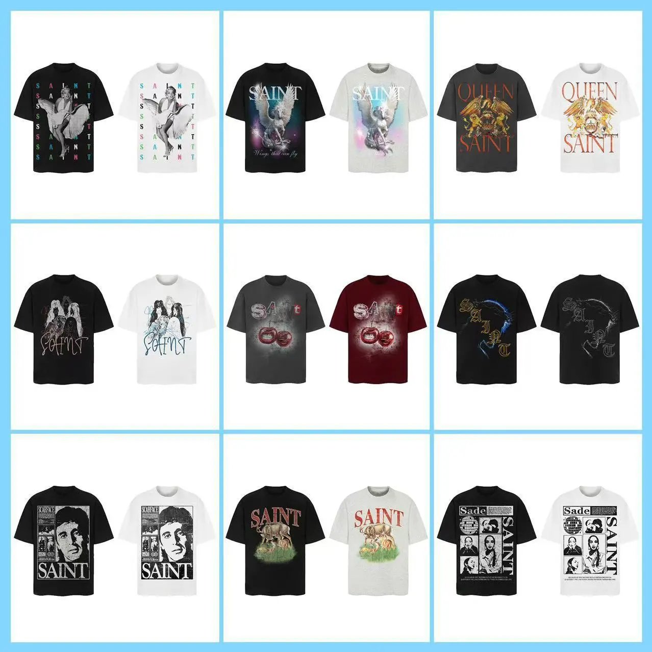 Saint Graphic Print Oversized Tee Streetwear T-Shirt Multicolor