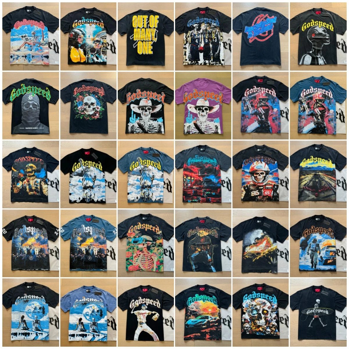 Godspeed Graphic Print Vintage Streetwear T-Shirt Multicolor