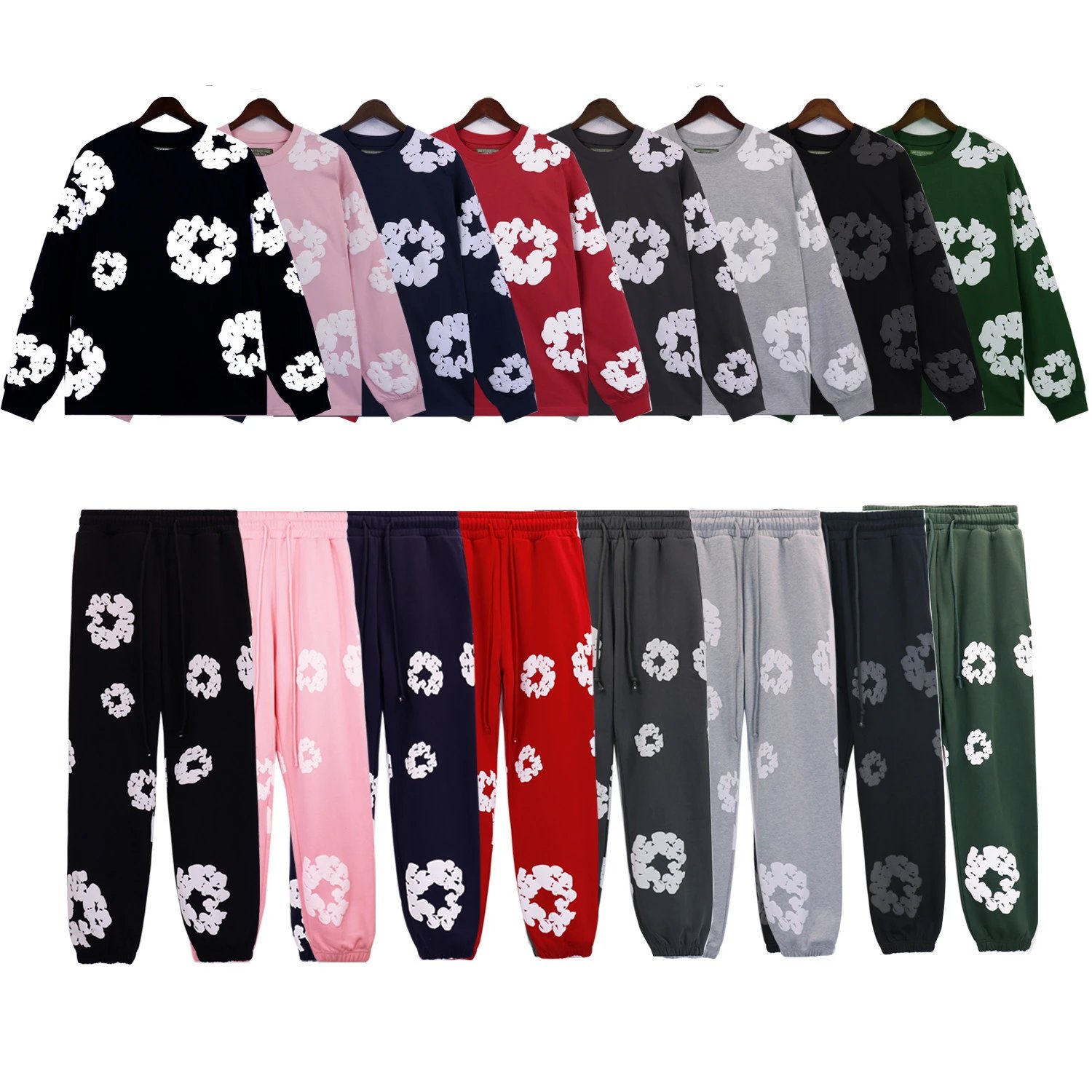 Design Floral Print Matching Set Streetwear Sweatshirt and Joggers Multicolor