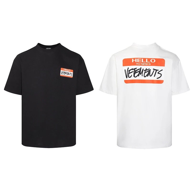 Vetements Hello My Name Is Oversized Graphic Tee Black and White