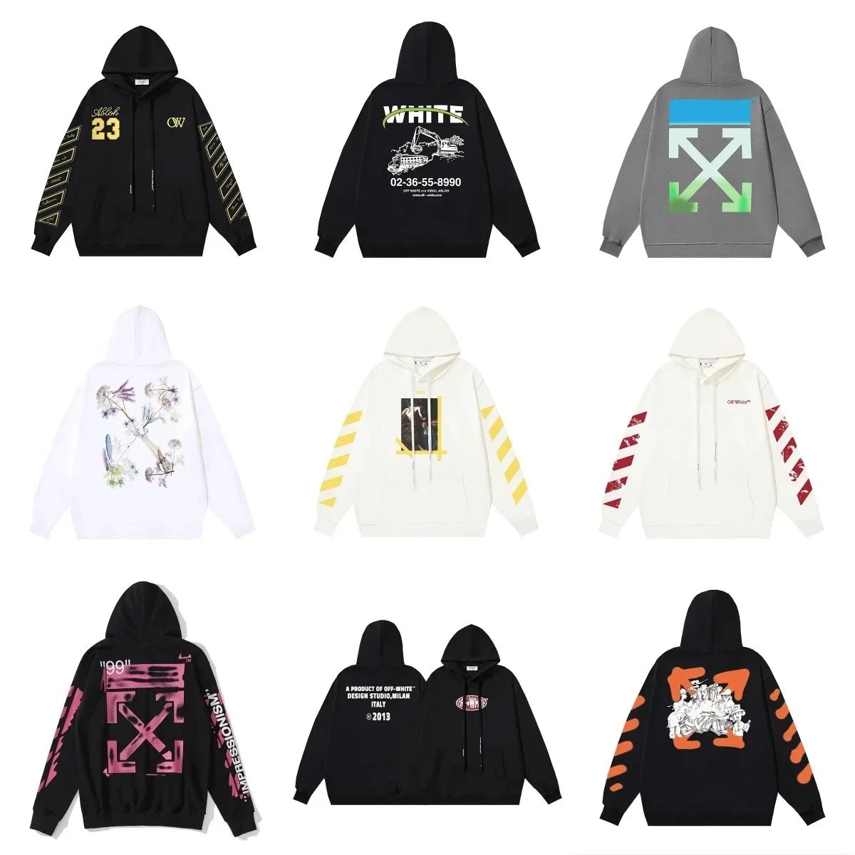 Off-White Graphic Print Streetwear Hoodie Multicolor