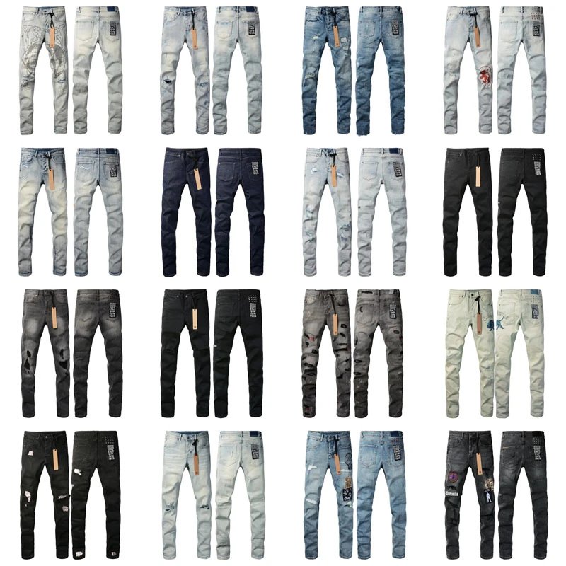 Design Distressed Denim Jeans Slim Fit Pants Multicolor