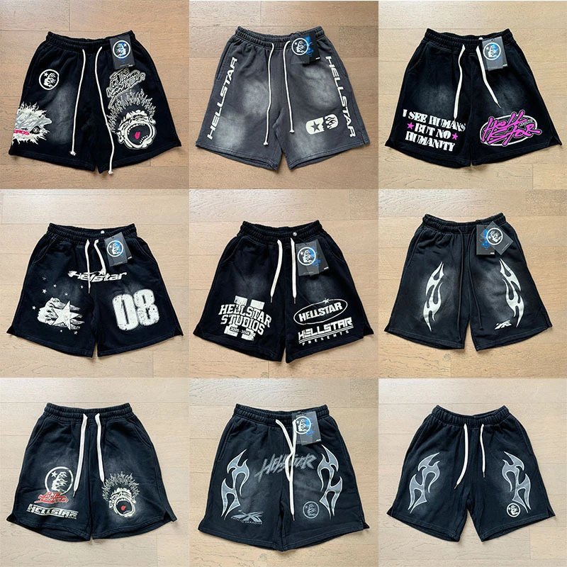 Hellstar Graphic Sweatshorts Streetwear Casual Shorts Black