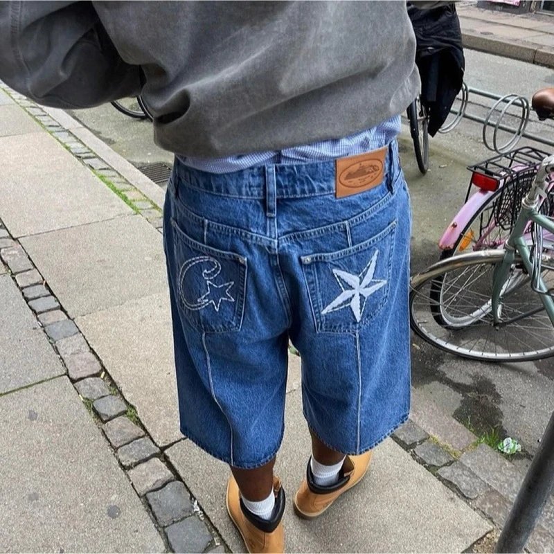 Corteiz CRTZ Star Denim Streetwear Shorts Blue