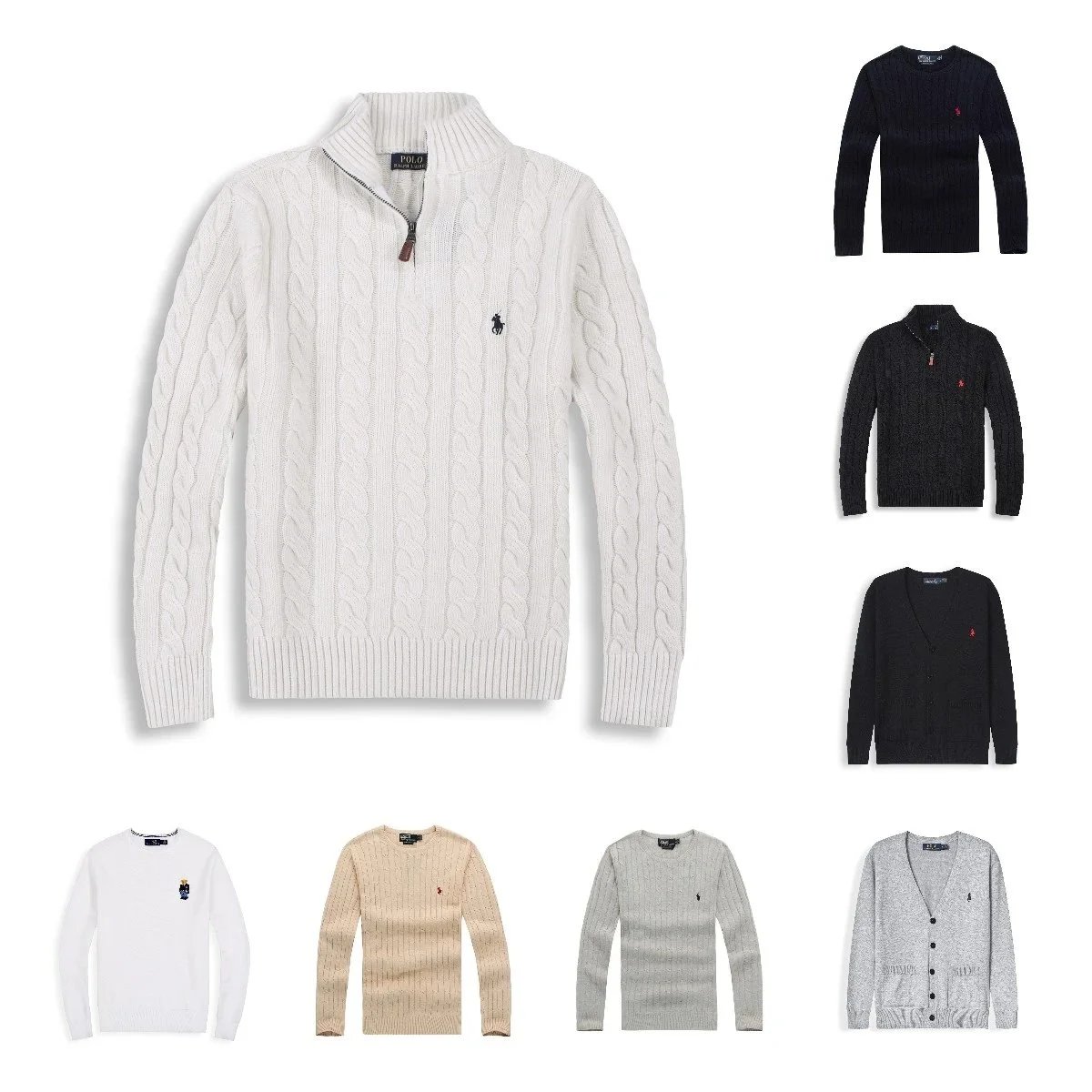 Polo Ralph Lauren Cable-Knit Quarter-Zip Sweater White