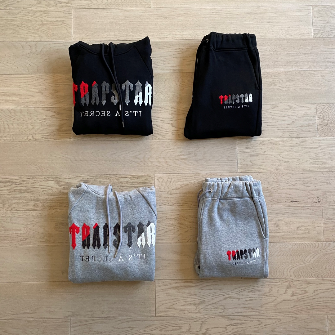 Trapstar It's A Secret Matching Set Streetwear Tracksuit Set Black and Gray