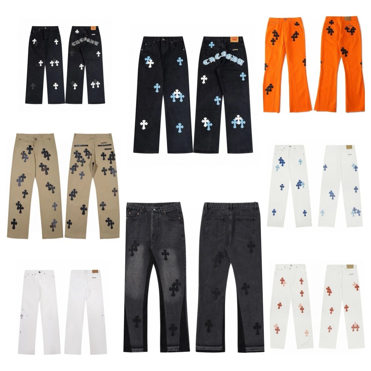 Chrome Hearts Cross Patch Denim Jeans Streetwear Pants Multicolor