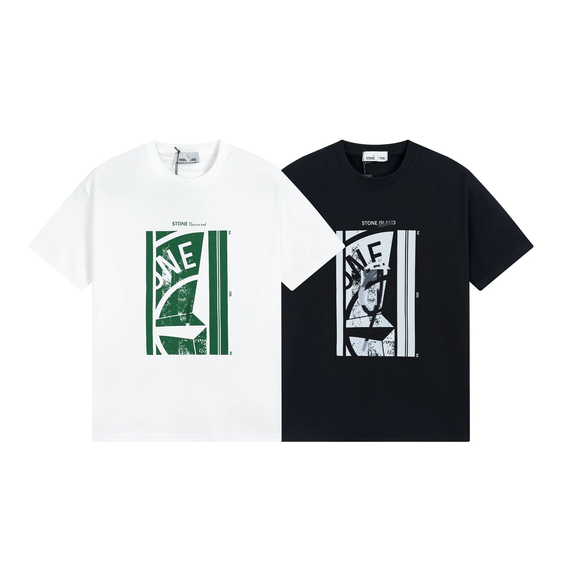 Stone Island Graphic Print Cotton T-Shirt White and Black
