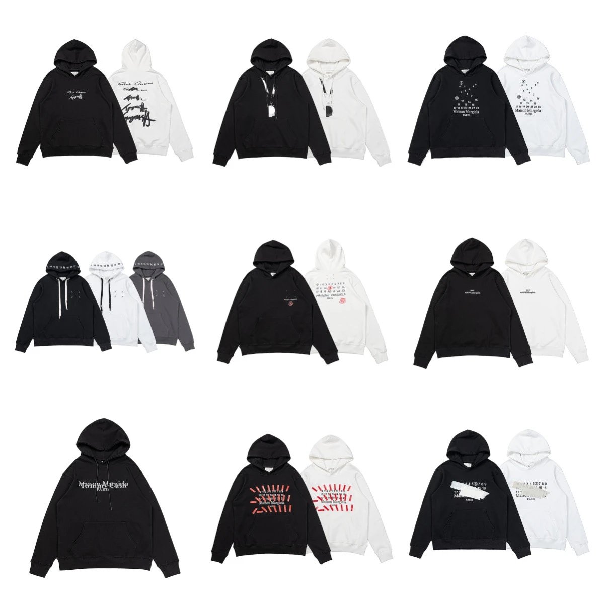 Maison Margiela MM6 Graphic Print Streetwear Hoodie Black and White