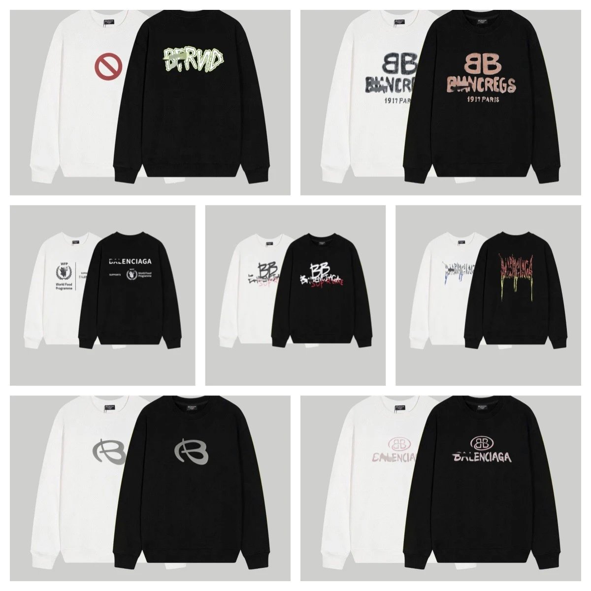 Balenciaga Graphic Print Oversized Crewneck Sweatshirt Black and White