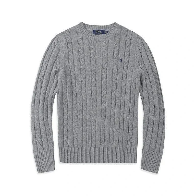 Ralph Lauren RL Cable-Knit Classic Crewneck Sweater Gray