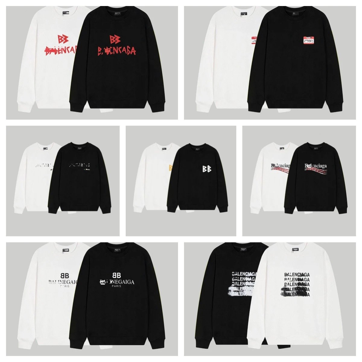 Balenciaga Graphic Print Oversized Crewneck Sweatshirt Black and White