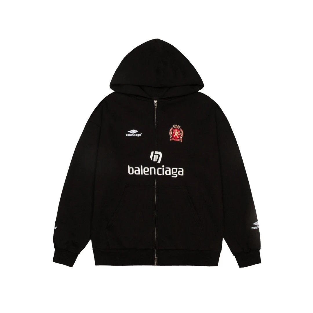 Balenciaga Soccer Zip-Up Oversized Hoodie Black
