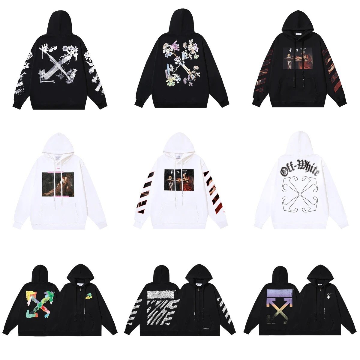 Off-White Graphic Print Streetwear Hoodie Multicolor