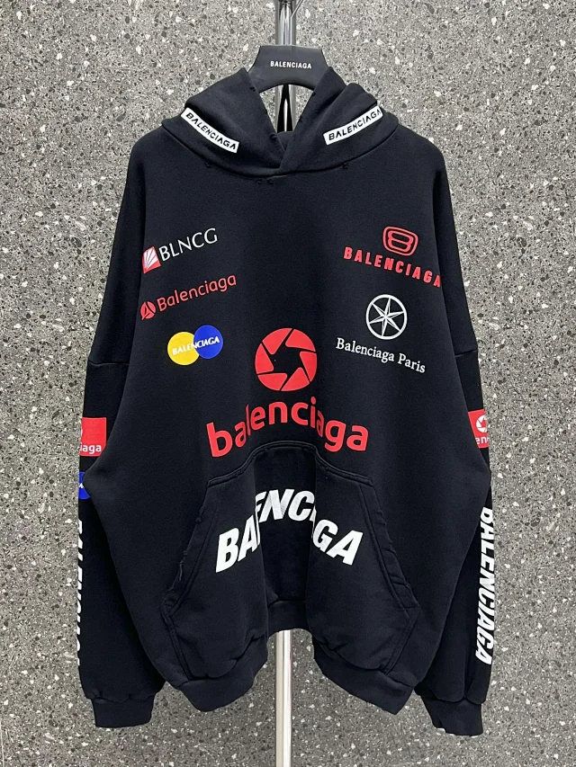 Balenciaga Multi-Iconic Print Oversized Hoodie Black