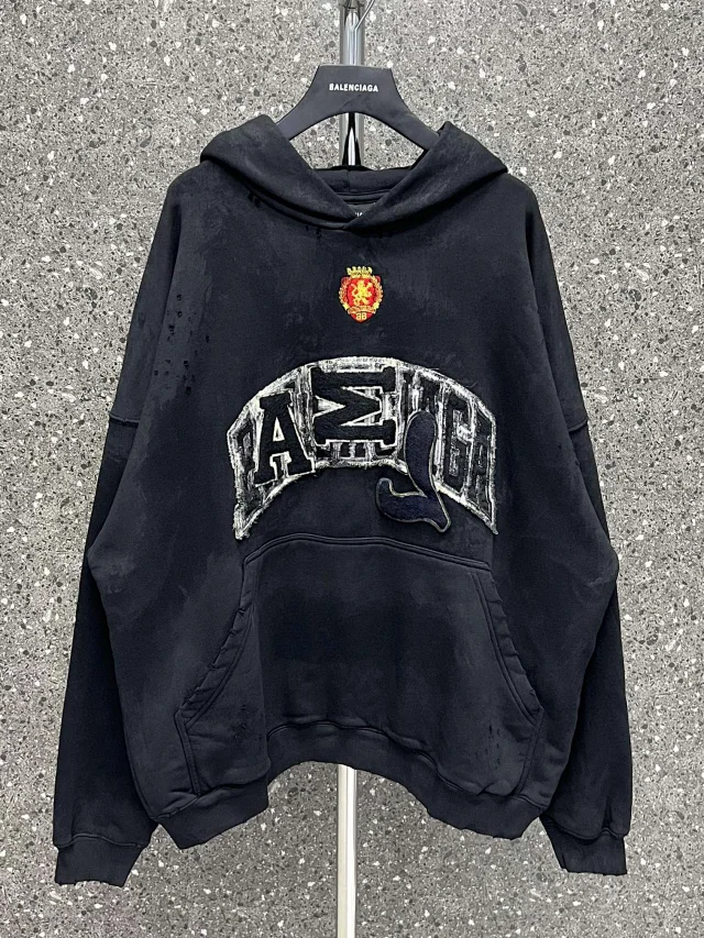 Balenciaga Crest Varsity Oversized Hoodie Black