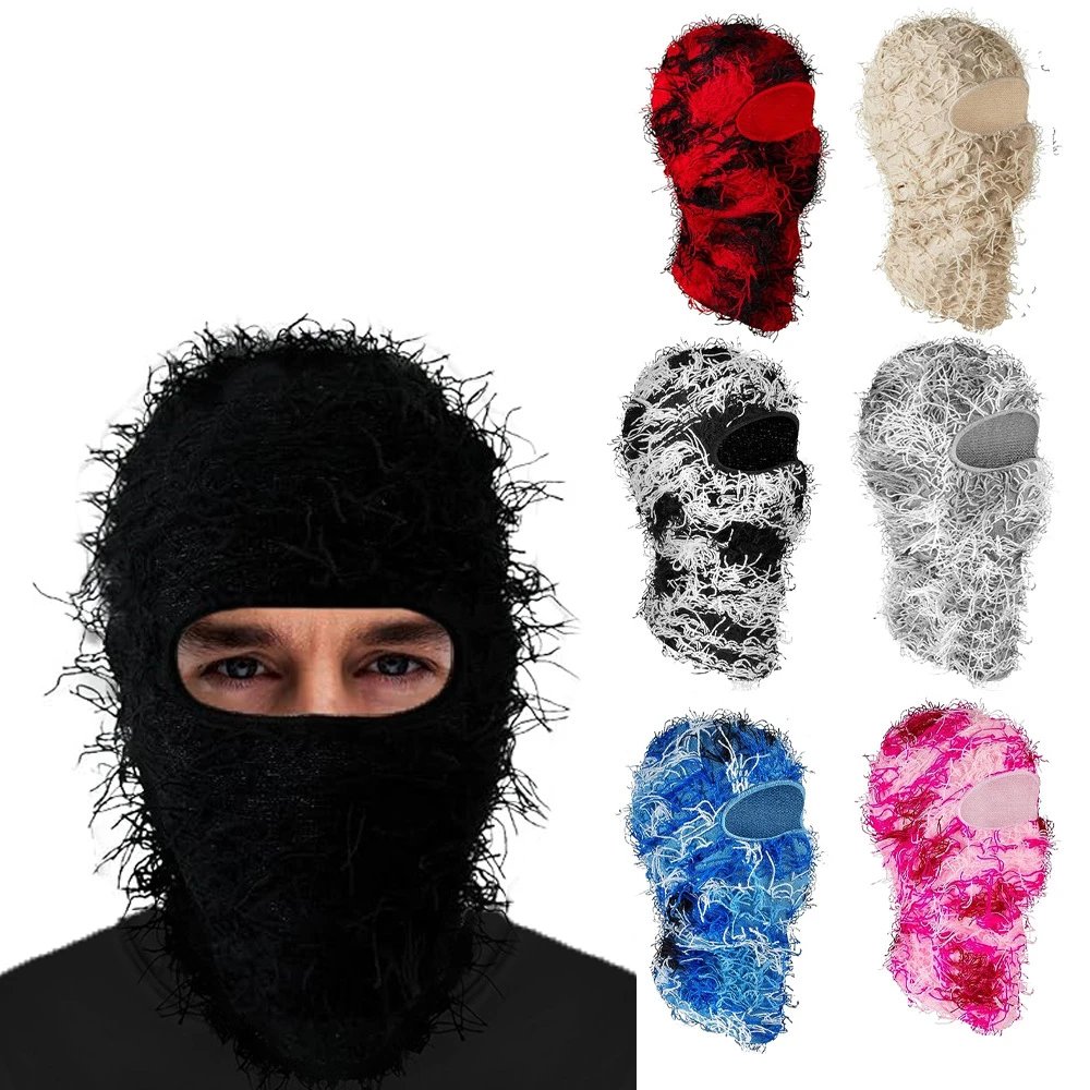 Design Shaggy Knit Distressed Balaclava Multicolor