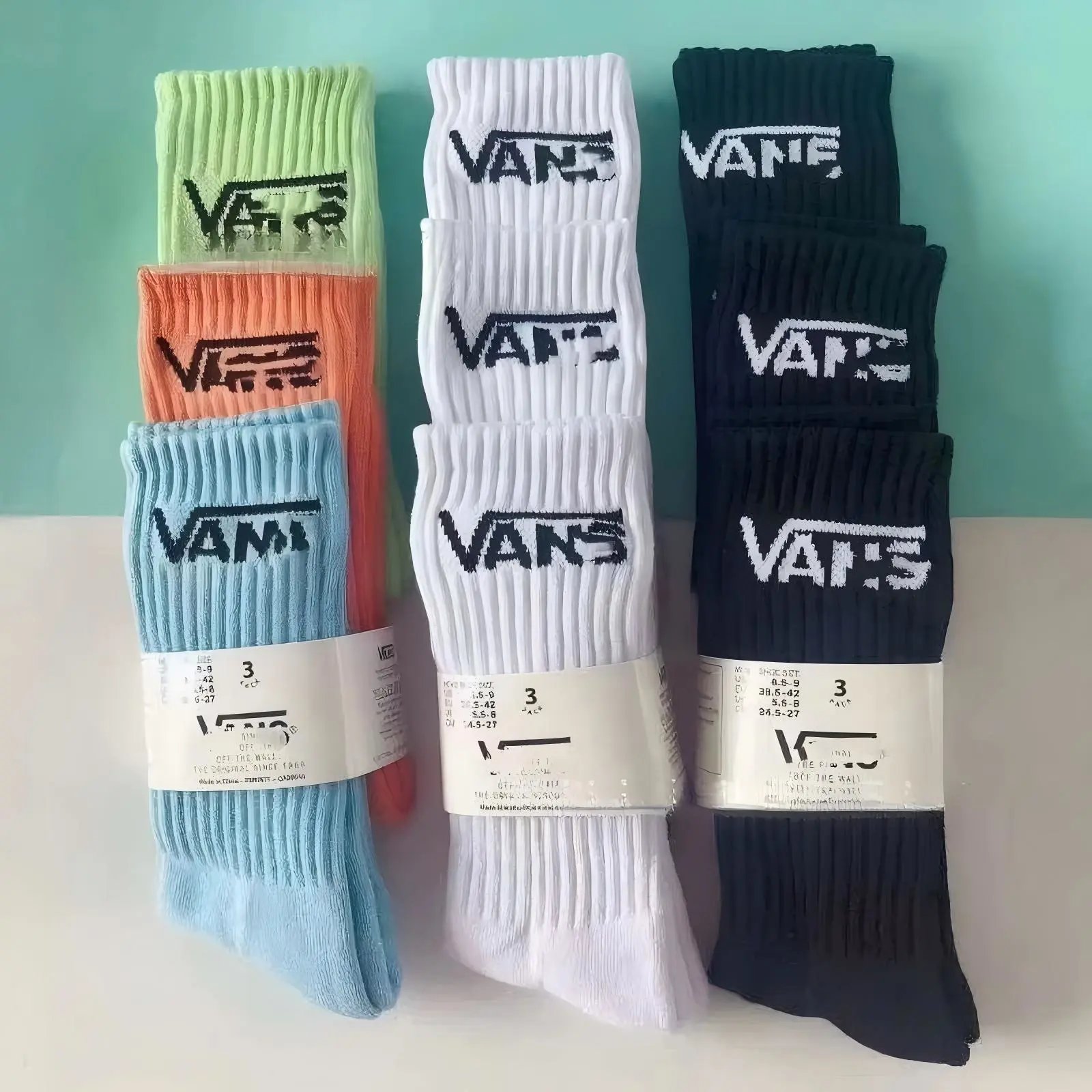 Vans Crew Socks Ribbed Cotton Casual Socks Multicolor