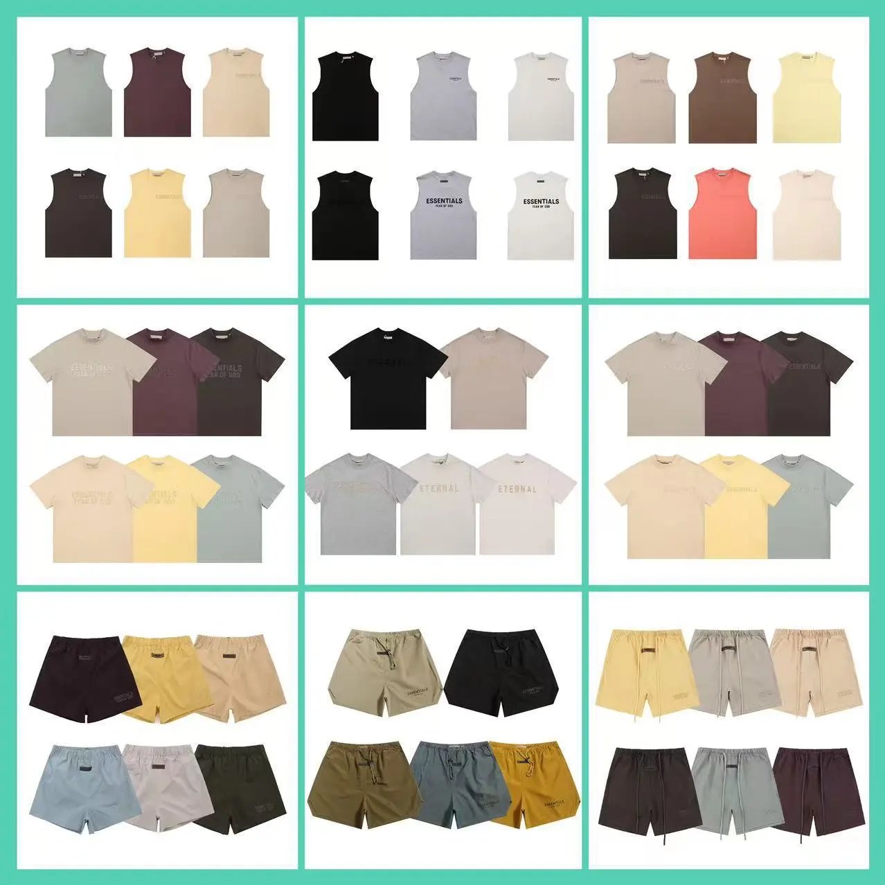 Fear of God FOG Essentials Oversized Streetwear T-Shirts and Shorts Multicolor