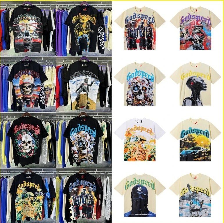 Godspeed Graphic Print Vintage Streetwear T-Shirt Multicolor