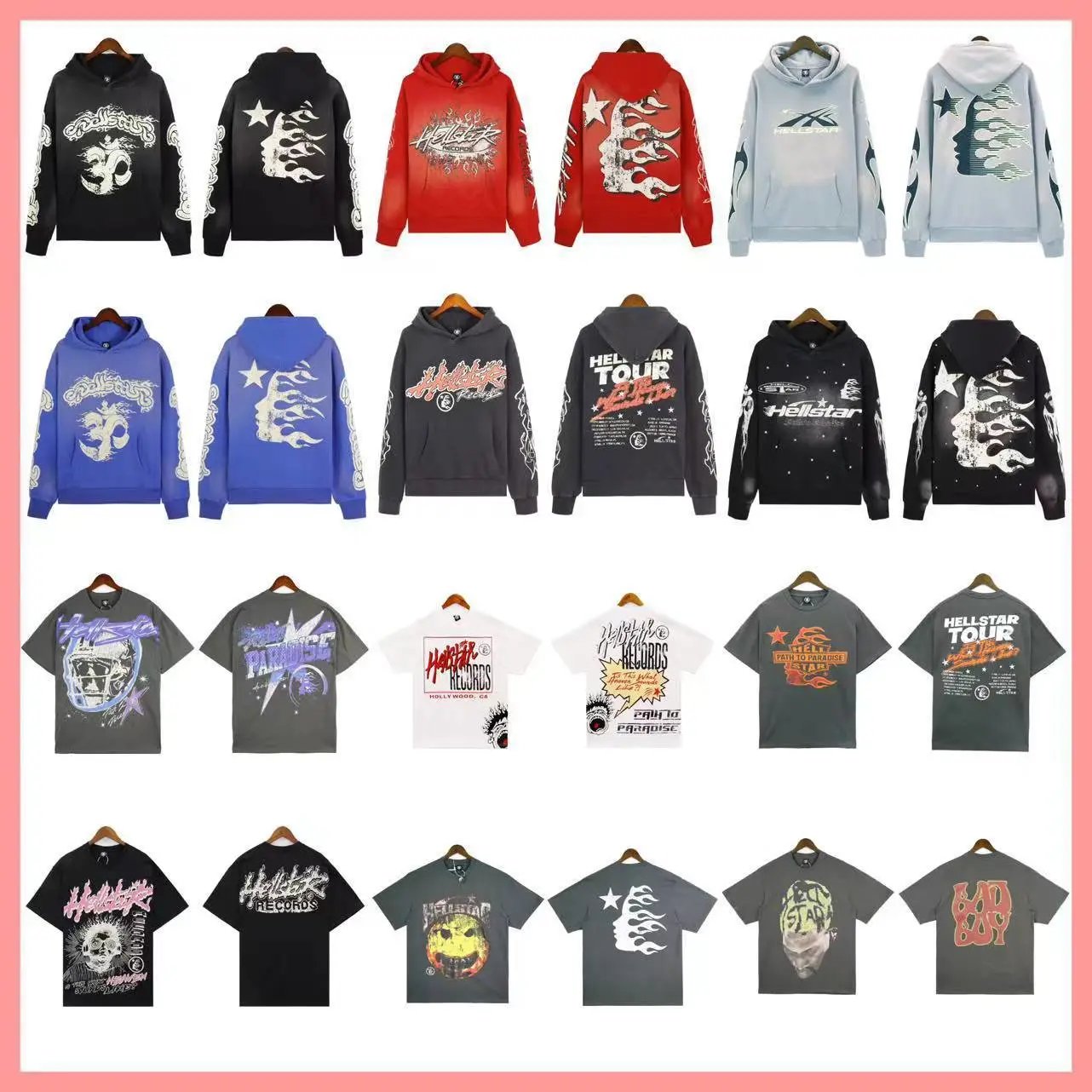 Hellstar Graphic Print Streetwear Hoodie and T-Shirt Collection Multicolor
