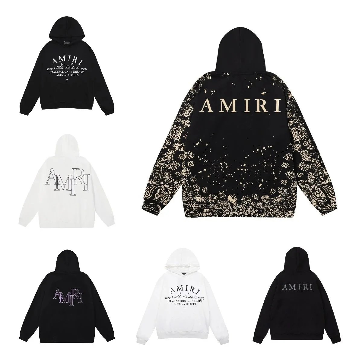 Amiri Arts and Crafts Paisley Graphic Streetwear Hoodie Black
