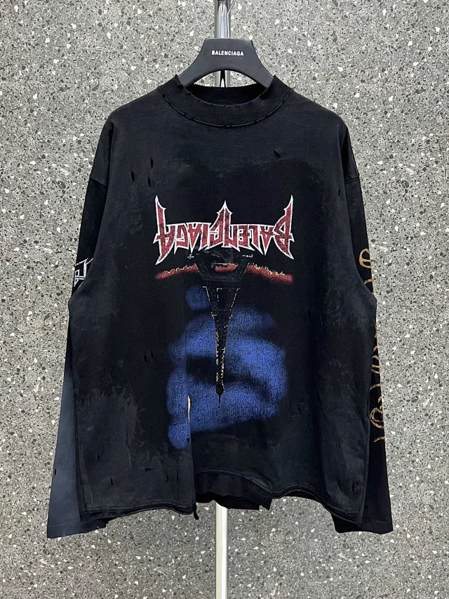 Balenciaga Metal Graphic Oversized Long Sleeve Shirt Black