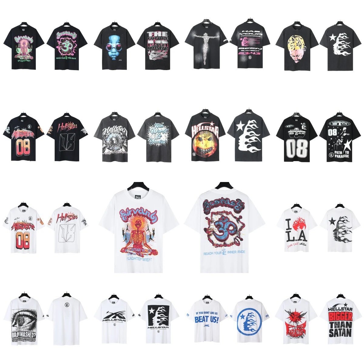 Hellstar Graphic Print Oversized Tee Black and White