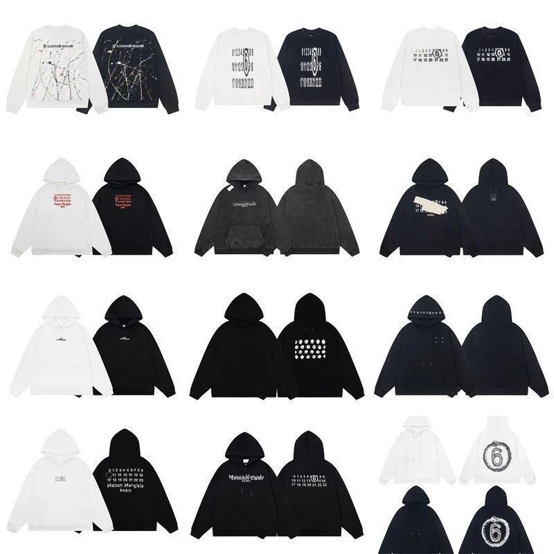 Maison Margiela MM6 Graphic Print Cotton Hoodie Collection Black and White