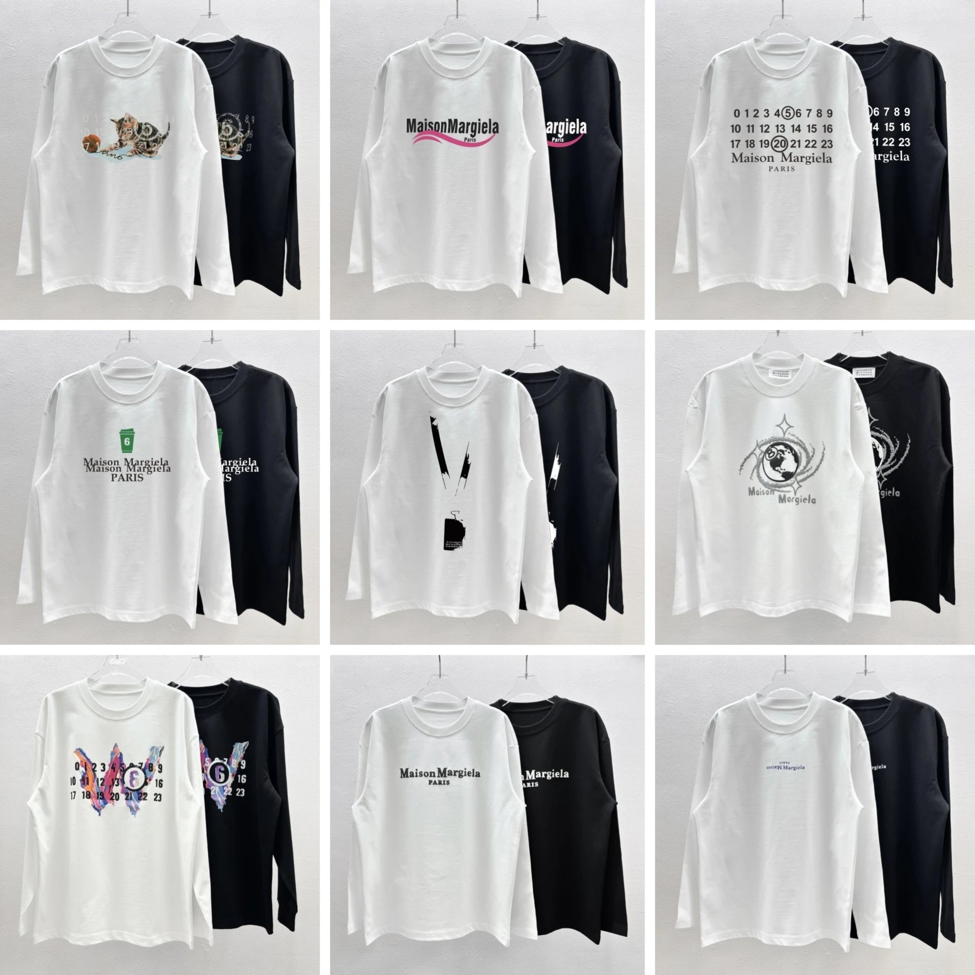 Maison Margiela Graphic Print Cotton Long Sleeve Shirt White and Black