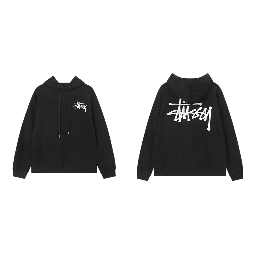 Stussy Stock Applique Graphic Streetwear Hoodie Black
