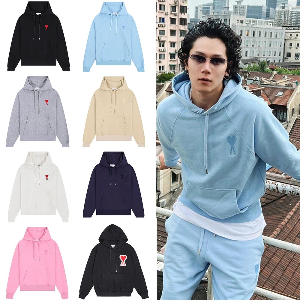 Ami Paris Ami Ami de Coeur Cotton Hoodie Blue