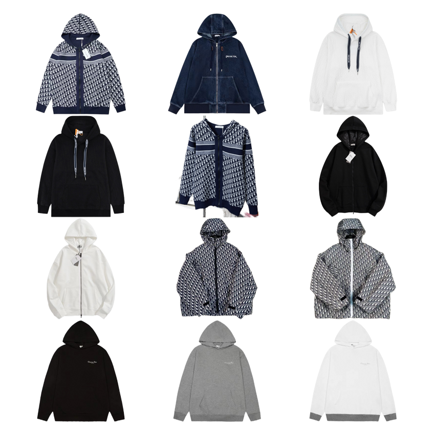 Dior Oblique Pattern Luxury Zip-Up Hoodie Blue and White