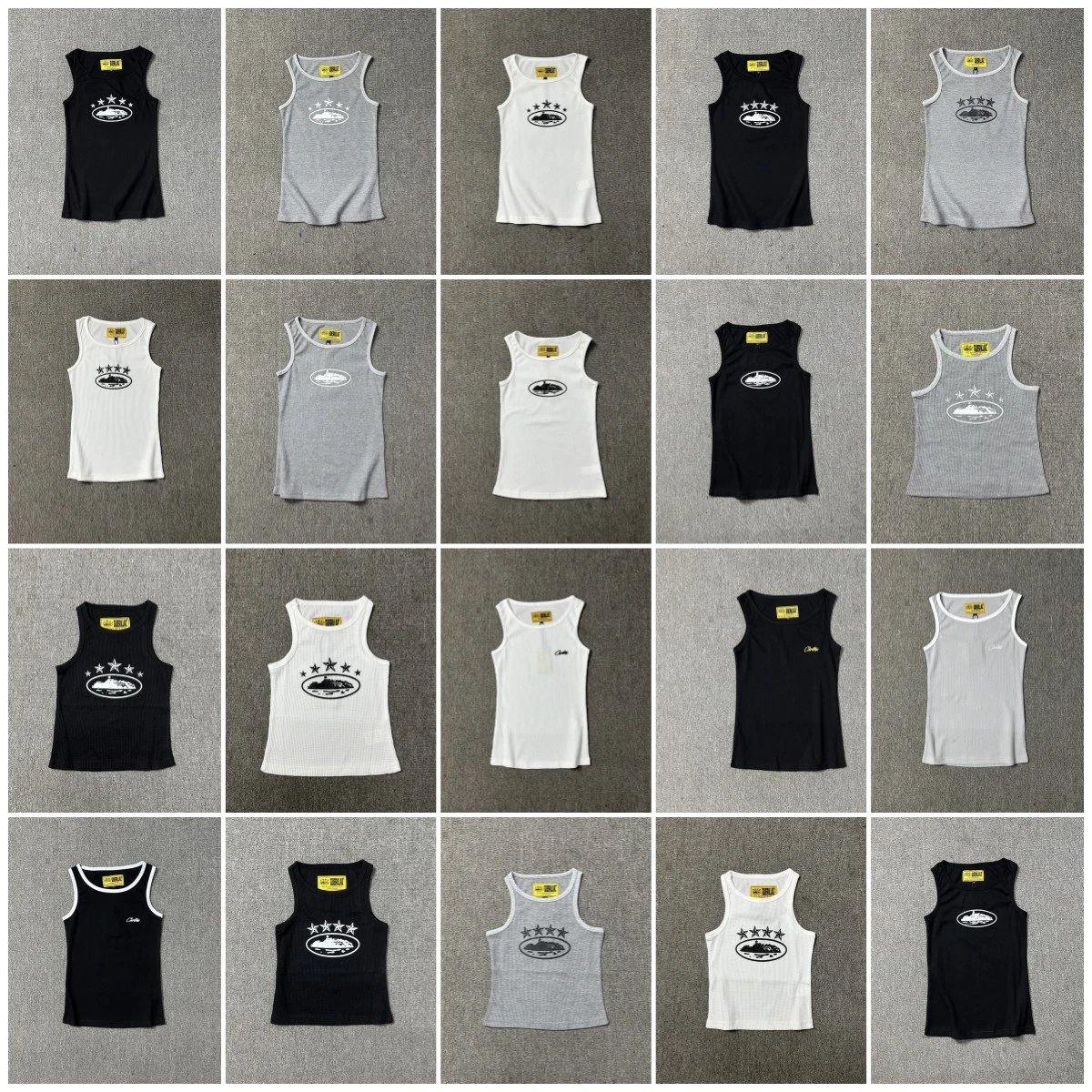 Corteiz Ribbed Tank Top Graphic Streetwear Vest Black White and Gray