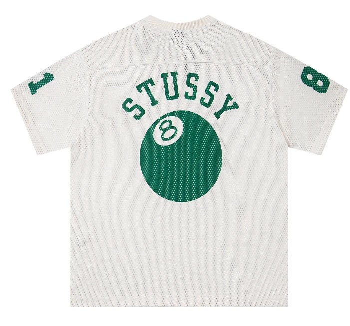 Stussy 8 Ball Mesh Jersey Graphic Streetwear T-Shirt White and Green