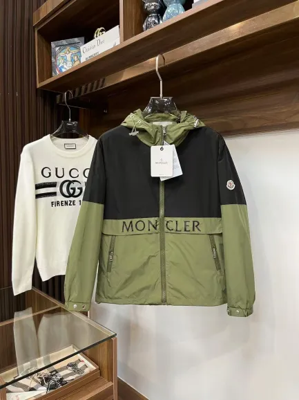Moncler Colorblock Lightweight Windbreaker Jacket Green and Black