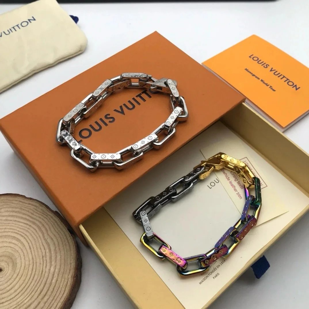 Louis Vuitton LV Monogram Chain Bracelet Stylish Accessories Silver and Multicolor