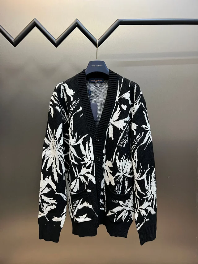 Louis Vuitton LV Floral Jacquard Knit Cardigan Black and White
