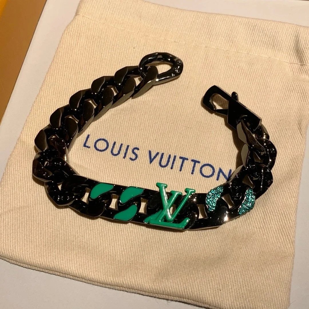 Louis Vuitton LV Chain Links chunky metal bracelet Black and Green